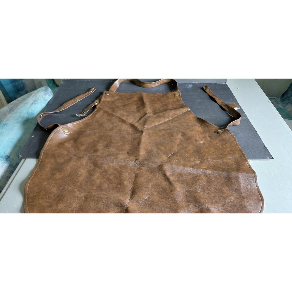 Men One Size heavy-duty marbled brown leather utility apron adjustable Straps - Picture 2 of 16